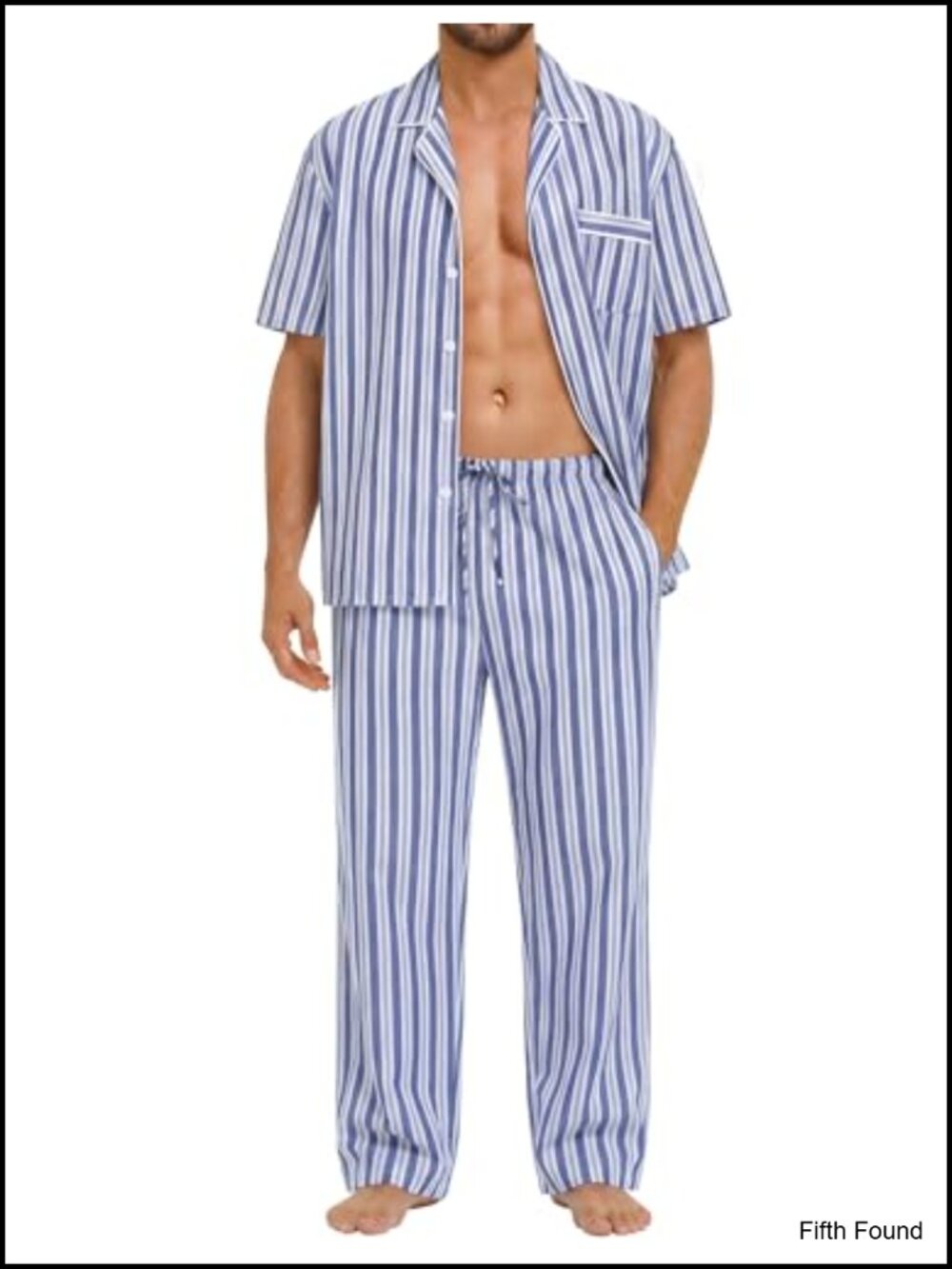 Mens 100% Cotton Pajama Set 2Pcs Button Down Short Sleeve Sleepwear with Long